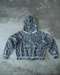 New Trending Cheetah <b>Print</b> Zip Up <b>Hoodie</b> Boxy Fit Zipper Distressed Applique Cheetah <b>Leopard</b> <b>Print</b> Zipper Hoodies Unisex - Product Image 3
