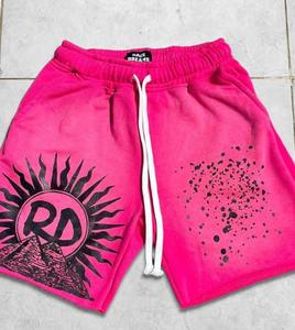 Short de sueur personnalisé pour hommes en détresse délavé imprimé broderie 100% coton éponge française bords bruts été lavage à l'acide Shorts Uniesx - Product Image 3