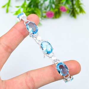 Timeless <b>Charm</b> of Blue Topaz in 925 <b>Sterling</b> <b>Silver</b> Oval Cut Faceted Gemstone Adjustable Handmade <b>Bracelet</b> for Women - Product Image 5