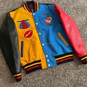 Chaqueta universitaria de cuero de invierno Unisex, cierre abotonado bordado, diseño de soporte informal, con capucha, bloque de Color personalizado, tela Letterman - Product Image 1