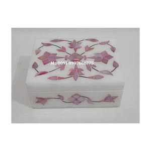 Caja de joyería con Incrustaciones de nácar Rosa mármol blanco Natural de forma Rectangular diseño de flores hecho a mano utilizado para regalo de collar - Product Image 1
