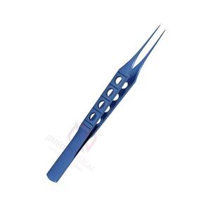 Pinces de micro-liaison chirurgicales, revêtement bleu, 11,5 cm, droites, 1x2 dents, en acier inoxydable allemand pour un travail de précision - Product Image 3