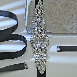 Bridella BS407 Black Rhinestone Adjustable Fit Bridal <b>Belt</b> <b>for</b> Weddings Proms & Formal Events - Product Image 3