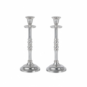 Juego de 2 Portavelas de Aluminio con Acabado Plateado, Candelabros Metálicos Clásicos, Decoración de Lujo para el Hogar, Bodas y Fiestas, Buen Precio - Product Image 1