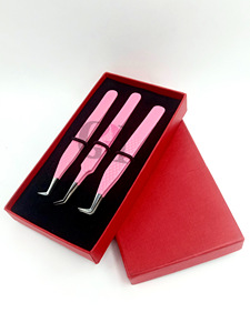 Nouveau 90 et 45 degrés rose clair revêtement en poudre japonais en acier inoxydable extension de cils pince à épiler Logo personnalisé Instrument de beauté - Product Image 3