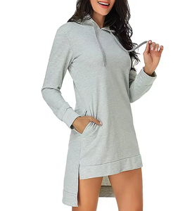เสื้อฮู้ดดี้เดรสผู้หญิงผ้าฟลีซคอตตอน 100% แบบสั่งทำพิเศษ พิมพ์ลายได้ตามต้องการ ทรงโอเวอร์ไซส์ ไหล่ตก ระบายอากาศได้ดี - Product Image 3