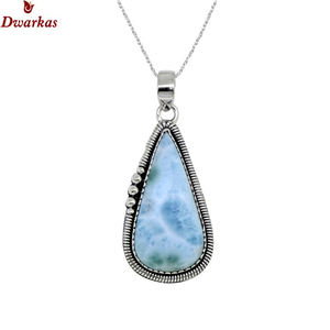 Collar con colgante de piedras preciosas naturales Larimar de joyería fina de Plata de Ley 925 clásica para bodas, fiestas y aniversarios - Product Image 6