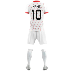 Maillot de football rayé blanc et rouge pour homme, manches courtes, col rond, respirant, en polyester, tenue d'équipe, taille adulte, coupe classique - Product Image 2
