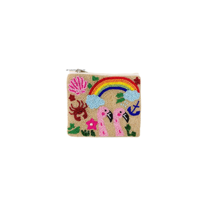 Porte-monnaie perlé artisanal avec broderies personnalisées ambiance estivale, fermeture éclair, portable pour la plage et les soirées - Product Image 2