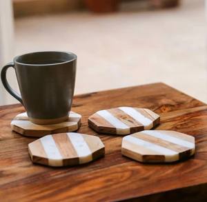 Elegant <b>White</b> Marble Leaf <b>Coasters</b> Set Heat Resistant Handcrafted Natural Stone Table Decor for Coffee Tea Dining - Product Image 3