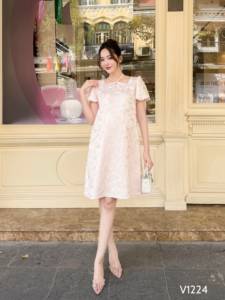 Summer V1224 Casual Maternity Dress Soft Cotton Chiffon Bow Embroidery Sweat-Absorbent Short Sleeve Printed Jersey Plain Dyed - Product Image 5