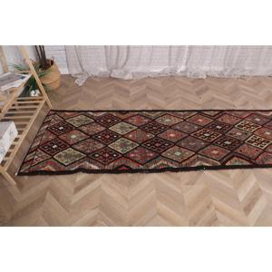 Turkish Vintage Rug, 2.6x14.9 ft <b>Runner</b> Rug, Red <b>Green</b> Persian Wool Rug - Product Image 5