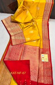 Op Maat Gemaakte Roze En Turquoise Blauw Gekleurde Brokaat Zijden Sari 'S Met Gouden Randen Ideaal Voor Indiase Kledingwinkels - Product Image 6