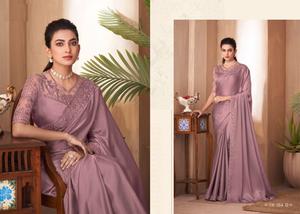 Belle soie de verre doux tissu fantaisie Saree fête porter des vêtements indiens et pakistanais pour la vente en ligne - Product Image 2