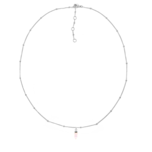 Colgante pequeño en forma de bala de cuarzo rosa con cadena de bolas de plata esterlina chapada en rodio para compromiso, boda o fiesta - Product Image 5