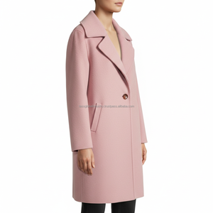 Abrigo de Lana Rosa Claro Cruzado para Mujer, Fabricante OEM y de Marca Privada - Product Image 3