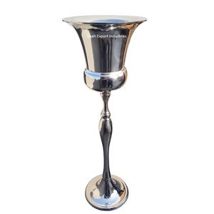 Vase à fleurs en métal argenté, support de fleurs pour la maison et les tables de mariage, décorations élégantes pour les tables de mariage, centre de table - Product Image 5