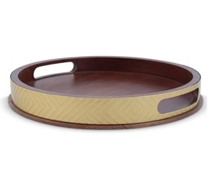 Grand plateau en bois rond de haute qualité avec poignée trouée Design moderne rustique plateau de service en bois pour mariage Ramadan prix inférieur - Product Image 3