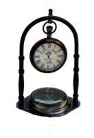 Horloge de table ronde nautique Victoria London 1876, artisanat en laiton antique, montre de poche intégrée, boussole, nickelé noir