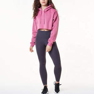 Jersey de manga larga de algodón con logotipo personalizado de alta calidad para mujer, Top corto con capucha para ropa de gimnasio y puerta de salida para mujer OEM - Product Image 1