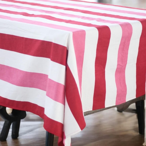 Nappe en coton rayée rouge, rose et blanche, nappe indienne, nappe à motif rayé - Product Image 5
