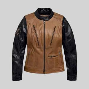 Womens Colorblocked Leather <b>Jacket</b> - Product Image 1