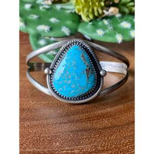 Navajo-Made High Grade Kingman Turquoise & Sterling <b>Silver</b> <b>Cuff</b> <b>Bracelet</b> Fashionable Accessory - Product Image 1