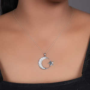 Collar de Luna Creciente y Estrella de Acero Inoxidable 925 para Mujer, Chapado en Rodio y Oro, Cadena de Caja, Joyería, Regalo - Product Image 1