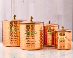 Textured Copper <b>Canister</b> <b>Set</b> With Unique Finished And Vintage Look Offering Functional Storage And Decorative Value - Product Image 1