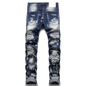 กางเกงยีนส์ขาบานสำหรับผู้ชายกางเกงยีนส์สไตล์ฮิปฮอปทรงตรงทรงหลวมซักได้ตามต้องการ - Product Image 2