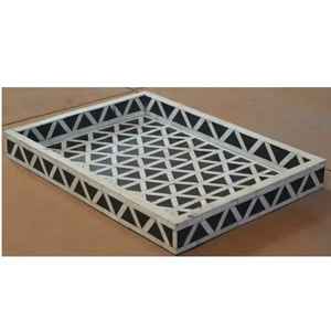 Plateau de service en résine nacrée fait main plateau en métal et bois de meilleure couleur personnalisable de l'Inde plateau en incrustation d'os au meilleur design - Product Image 1