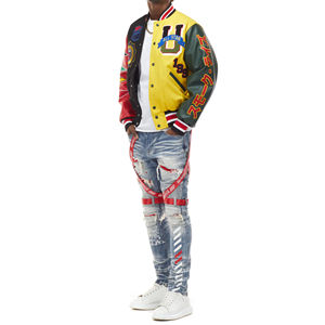 แจ็คเก็ตบอมเบอร์ผ้าซาตินแบบยูนิเซ็กซ์สำหรับฤดูหนาวปี 2026 ปักลาย แต่งแขนหนังเชนิลล์ ไซส์พลัส ขายดี พร้อมฮู้ดผ้าขนสัตว์ ติดกระดุม - Product Image 3