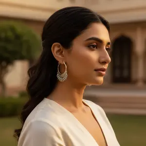 Pendientes de Aro con Cuentas Plateadas de Moda para Mujer, Pendientes Largos Chapados en Oro con Perla para Boda, Fiesta o Regalo - Product Image 1