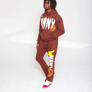 Conjuntos de 2 Piezas Personalizados para Hombre al por Mayor, 100% Algodón, con Pedrería, Estampado de Logotipo, Pantalones Deportivos Acampanados y Sudadera con Capucha - Product Image 3