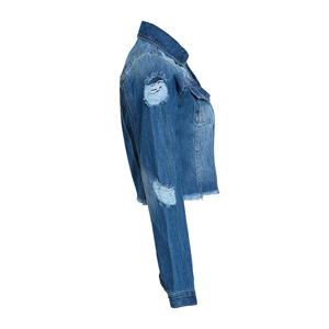 Nouvelle arrivée 2026 Veste en jean pour femme de haute qualité, légère, bleue, à manches longues, effet vieilli, coupe courte, effet délavé, dernière tendance - Product Image 3