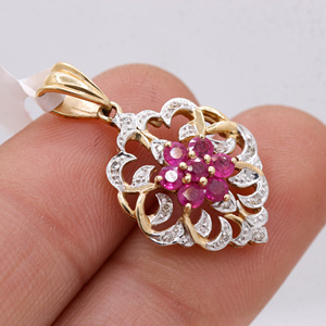 New Arrival Natural Ruby and Diamond Gemstone 14k <b>Solid</b> Yellow <b>Gold</b> Handmade <b>Pendant</b> Jewelry for Wholesale - Product Image 4