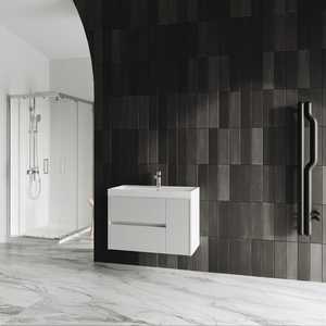 Mobile Bagno Sospeso Koricini Cannes 80cm Bianco Lucido con Anta e Lavabo in Legno Massello e Resina - Product Image 3