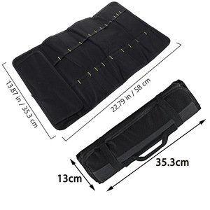 Rollo de cuchillo de lona de cuero genuino personalizado caja de cuchillo de lona bolsa de rollo de cuchillo - Product Image 5