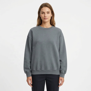 Suéter de Punto para Mujer, Formal, Color Gris Sólido, Hombros Caídos, Cuello Redondo, 100% Algodón, Bordado, Manga Larga - Product Image 1