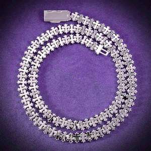 Chaîne cubaine Hip Hop Iced Out Bling en argent sterling 925 plaqué or, sertie de diamants colorés taille brillant, passe le testeur de diamants, pour hommes - Product Image 2