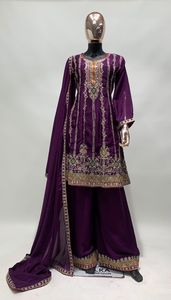 Ensemble haut et bas en tissu fantaisie pour soirée de créateur, tenue occasionnelle, robe traditionnelle entièrement cousue avec de beaux travaux sur la robe - Product Image 2