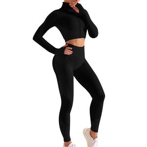 Conjunto de Yoga Deportivo para Mujer, Otoño, Estilo Urbano, Sin Costuras, Personalizado, Transpirable, Suave, Sujetador Deportivo y Leggings Cómodos para Entrenamiento - Product Image 1