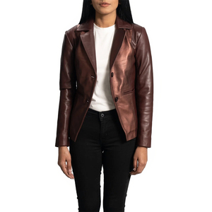 Top cao cấp tùy chỉnh của phụ nữ da cừu da Blazer Luxe aniline kết thúc mùa thu mùa xuân Ruby kim loại màu maroon phù hợp áo khoác - Product Image 3