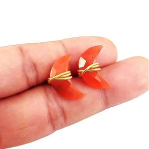 Anillo de Plata de Ley con Gema de Cornalina en Forma de Media Luna, Pendientes de Cristal al por Mayor - Product Image 4