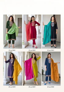 Salwar Kameez Tradicional para Mujer de Dhwaja Export con Dupatta de Seda Chanderi, Trabajo de Codificación Intenso, Material Vichitra - Product Image 5