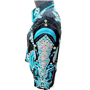 Premium personalizado azul y negro traje ecuestre Western Showmanship chaqueta de equitación y Spandex pantalones conjuntos de accesorios de malla - Product Image 3