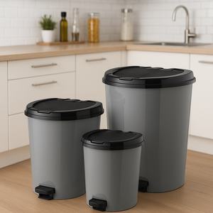 Ensemble de poubelles à pédale durables, lot de 3, en plastique PP, avec couvercle, pour déchets ménagers, type à pression, écologiques, amovibles - Product Image 6