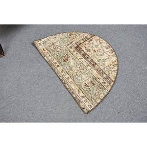 พรมขนสัตว์สีเขียวเบจ2.5 x 1.5ft แบบดั้งเดิมห้องนั่งเล่นพรมตุรกีเย็บปะติดปะต่อกันสำหรับข้างเตียงห้องโถงยางพาราสี่เหลี่ยมผืนผ้า - Product Image 2