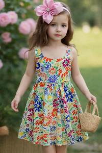 Children Girls Floral Print Sleeveless A-Line Cotton Dress Knee-Length Summer Cute Style Square Collar <b>Spaghetti</b> <b>Strap</b> - Product Image 1