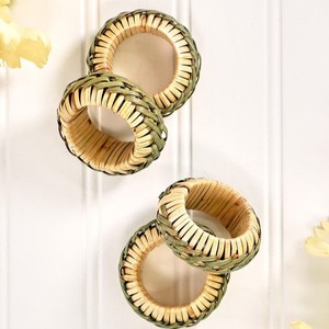 Anillo de Servilleta de Ratán Verde Detallado, Porta Servilletas Tejido a Mano, Decoración de Mesa Rústica Ecológica para el Hogar, Fiestas, Bodas, Restaurantes - Product Image 1